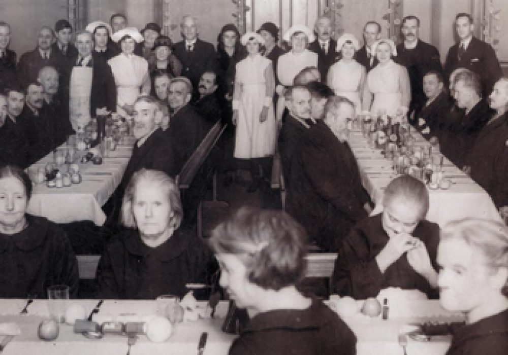 Historic photo of workhouse dining room