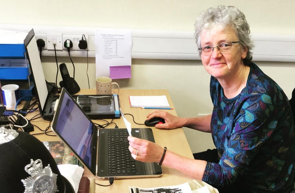 A woman at an office desk